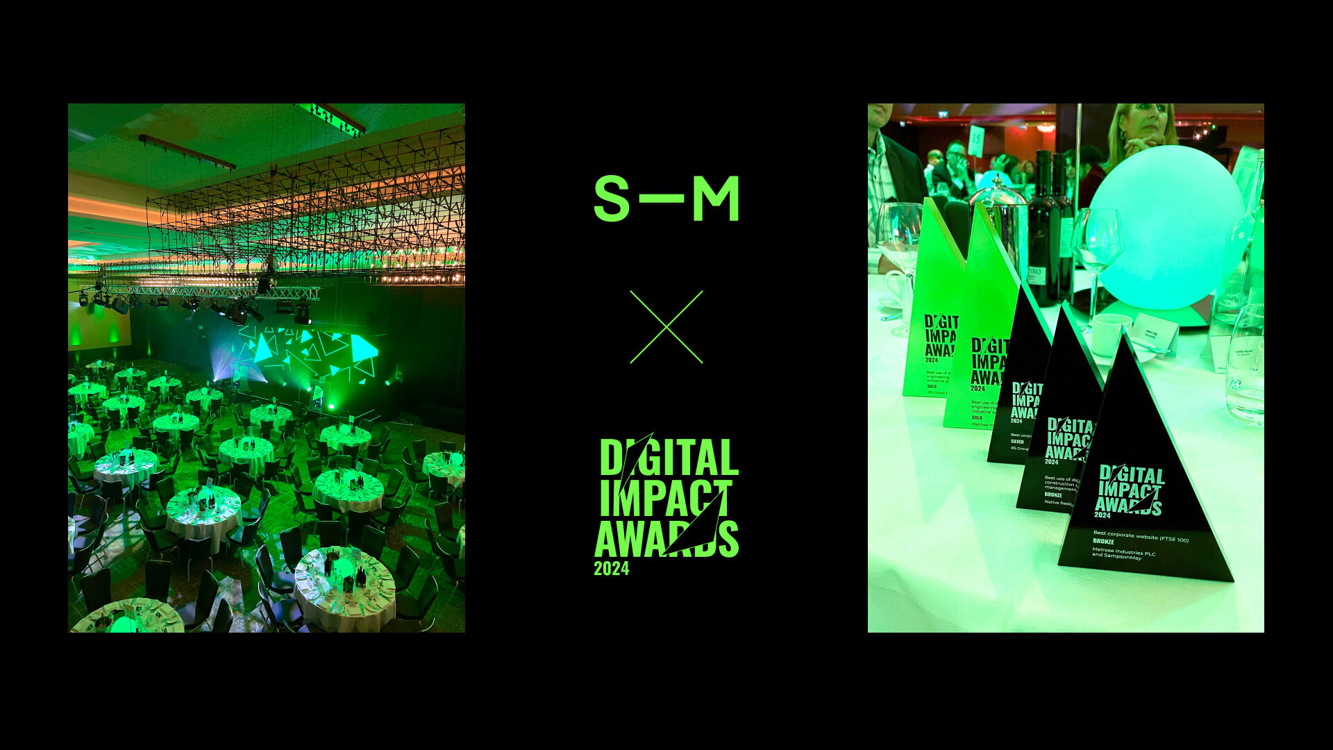 Image of award trophies and Hilton Bankside venue