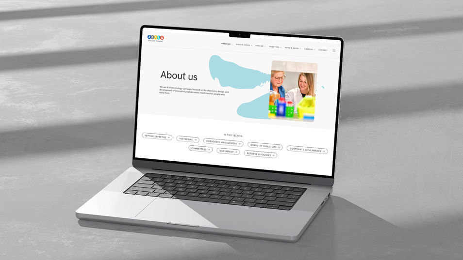Zealand Pharma new website on a laptop screen